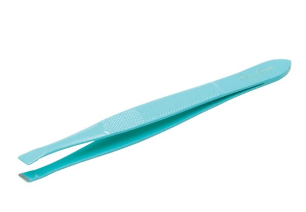PĘSETA KOSMETYCZNA SKOŚNA WĄSKA AQUA DŁ.9CM TEFLON